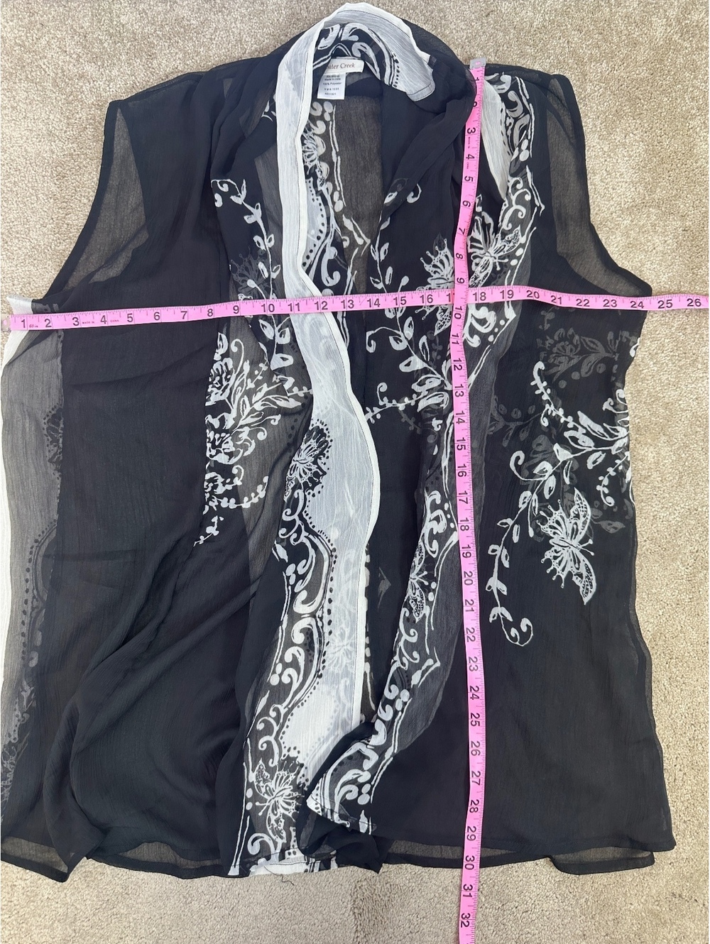 Women’s OSFA Coldwater Creek Sheer Gauzy Coverup Black White Floral Open Front - Picture 7 of 7